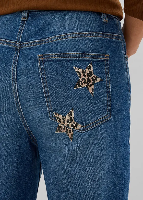 Jean Wide Leg, taille mi-haute avec d&eacute;tails l&eacute;opard, bonprix