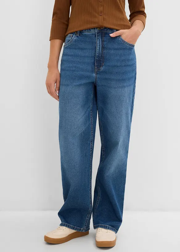 Jean Wide Leg, taille mi-haute avec d&eacute;tails l&eacute;opard, bonprix