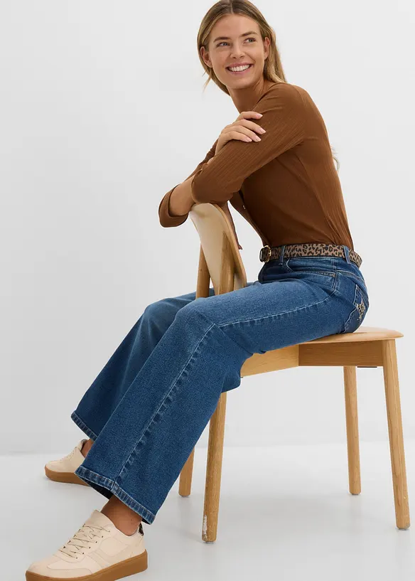 Jean Wide Leg, taille mi-haute avec d&eacute;tails l&eacute;opard, bonprix