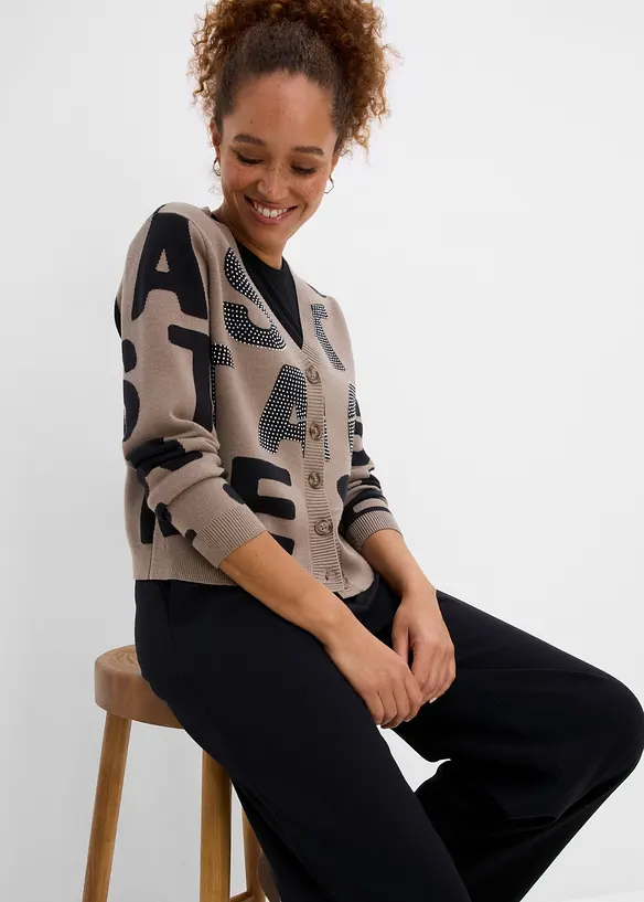Feinstrickjacke mit Strass-Applikation, bonprix