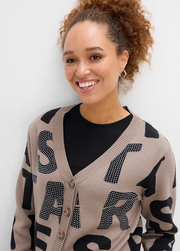 Feinstrickjacke mit Strass-Applikation, bonprix