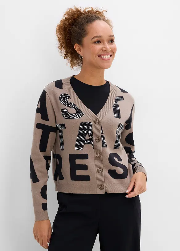 Feinstrickjacke mit Strass-Applikation, bonprix