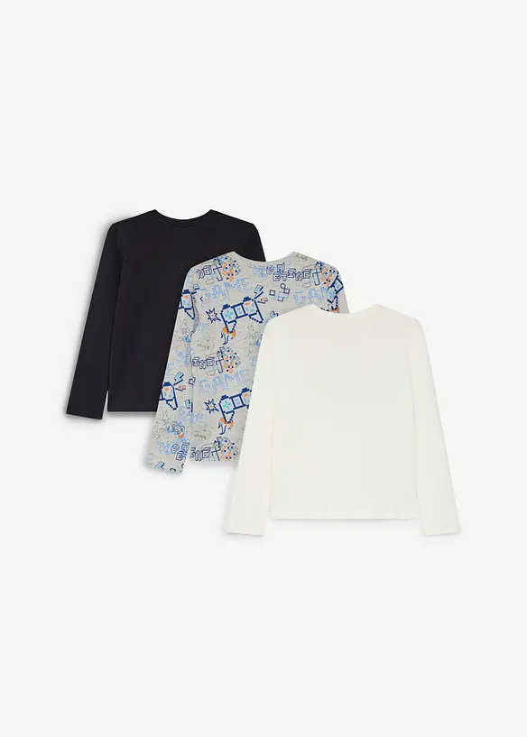 Lot de 3 T-shirts manches longues en coton doux, bonprix