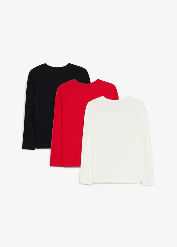 Lot de 3 T-shirts manches longues 100% coton, bonprix