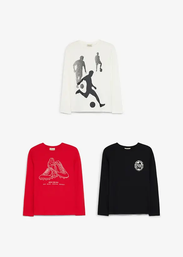 Lot de 3 T-shirts manches longues 100% coton, bonprix