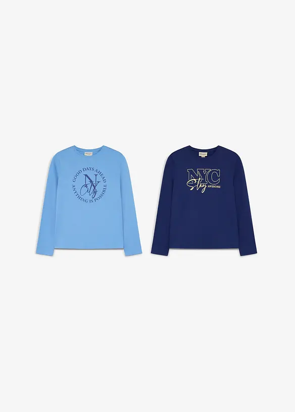 Lot de 2&nbsp;T-shirts manches longues en coton doux, bonprix