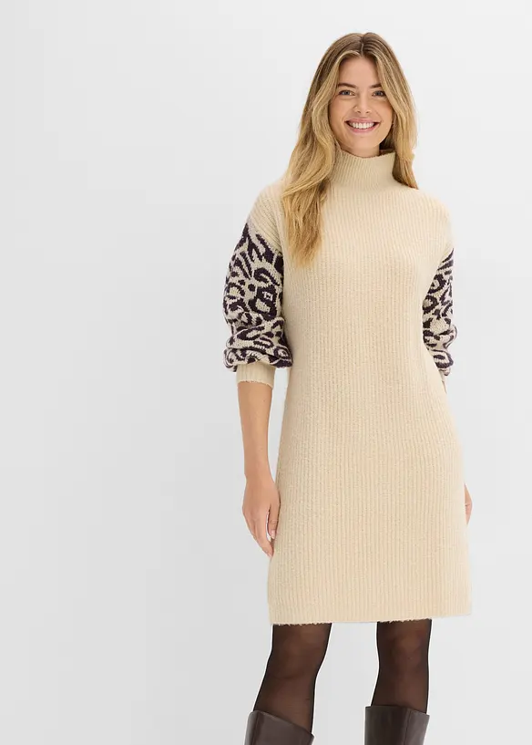 Oversized Strickkleid mit Leomuster, bonprix
