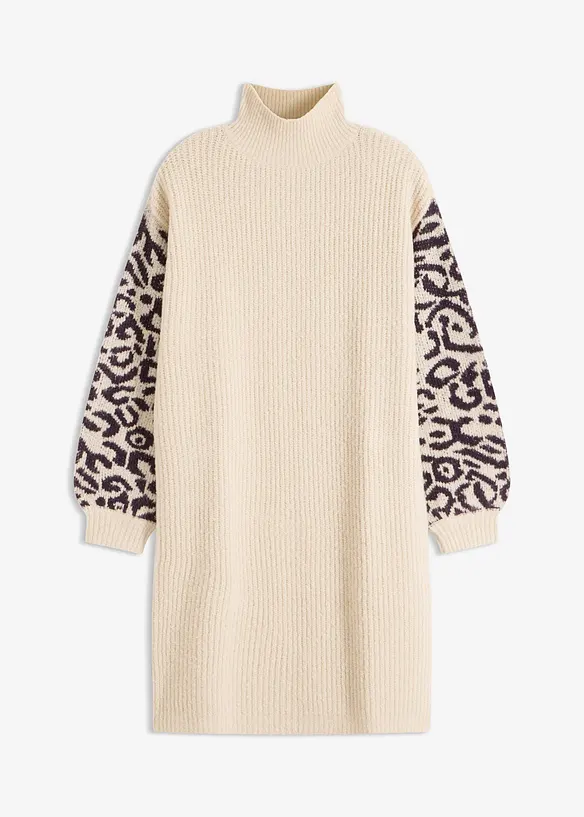 Oversized Strickkleid mit Leomuster, bonprix