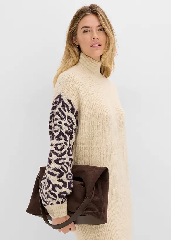 Oversized Strickkleid mit Leomuster, bonprix