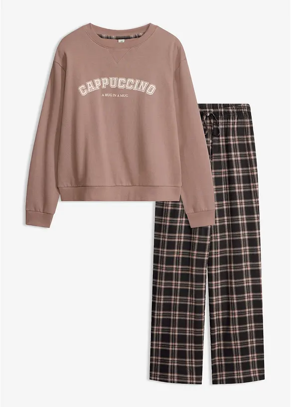 Loungewear Sweat Hausanzug mit Flanellhose, bonprix