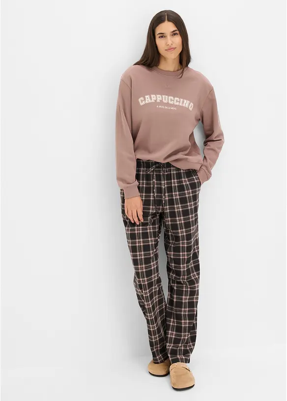 Loungewear Sweat Hausanzug mit Flanellhose, bonprix