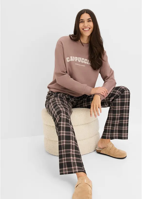 Loungewear Sweat Hausanzug mit Flanellhose, bonprix