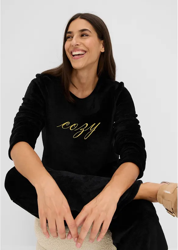 Loungewear Hausanzug aus Kuschelfleece mit Stickerei, bonprix