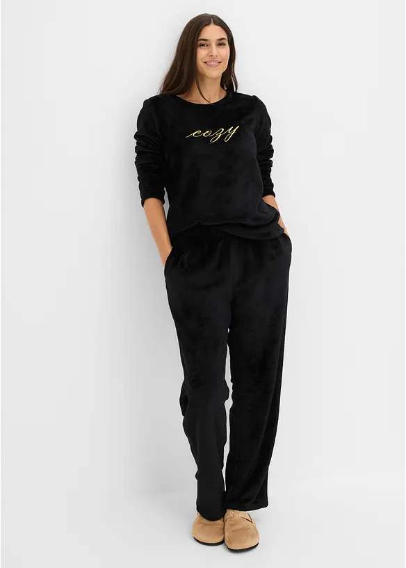 Loungewear Hausanzug aus Kuschelfleece mit Stickerei, bonprix