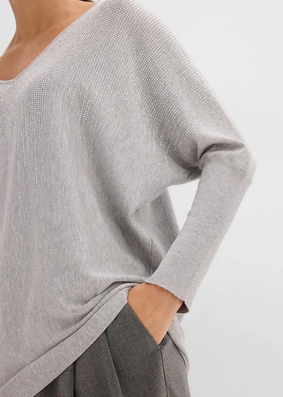 Feinstrickpullover mit Fledermaus&auml;rmeln und Strass-Applikation, bonprix