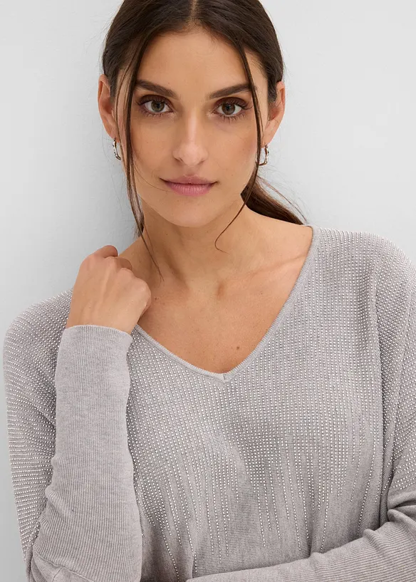 Feinstrickpullover mit Fledermaus&auml;rmeln und Strass-Applikation, bonprix