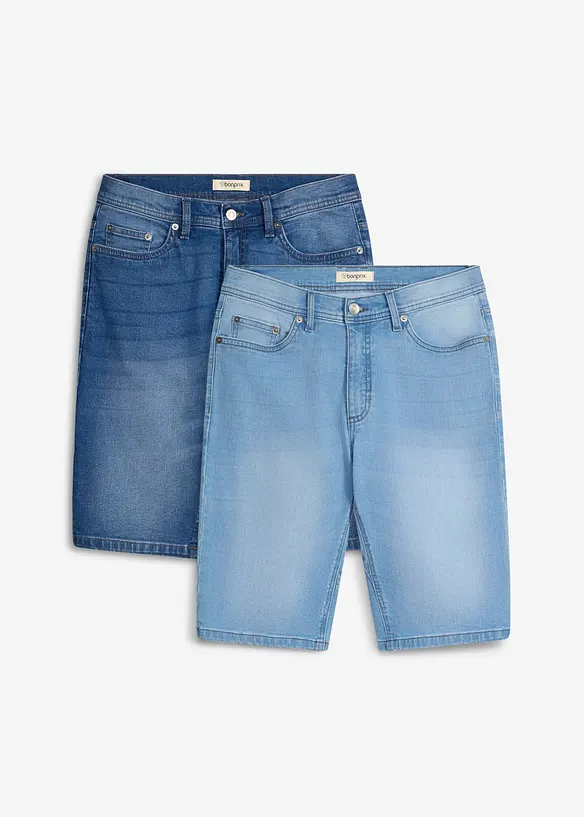 Lot de 2 bermudas regular en jean extensible, entrejambe renforc&eacute;, bonprix