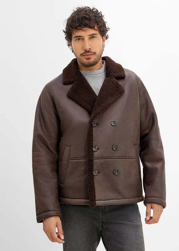 Lederimitat-Jacke mit Teddyfutter, bonprix
