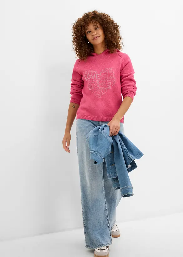 Pull en fine maille avec strass, bonprix