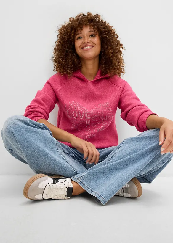 Pull en fine maille avec strass, bonprix