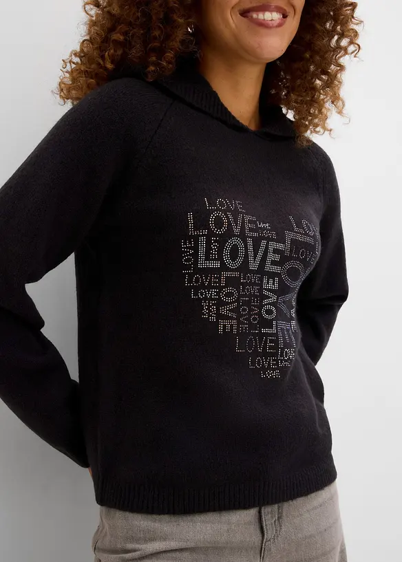 Feinstrickpullover mit Glitzersteinchen, bonprix