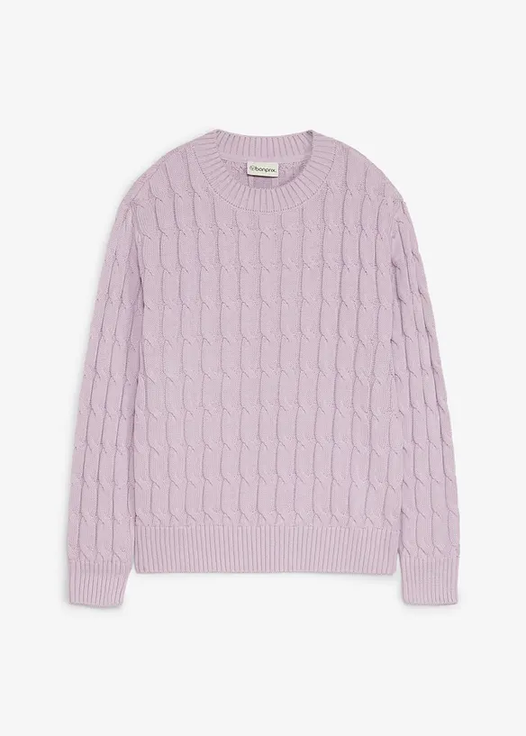 Pull &agrave; motif torsad&eacute; en maille 100% coton, bonprix