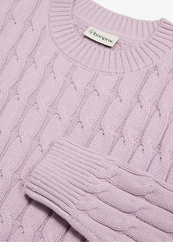 Pull &agrave; motif torsad&eacute; en maille 100% coton, bonprix