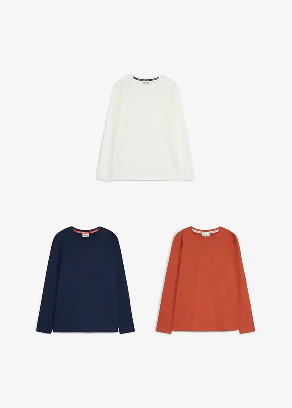 Lot de 3 T-shirts manches longues coton, bonprix