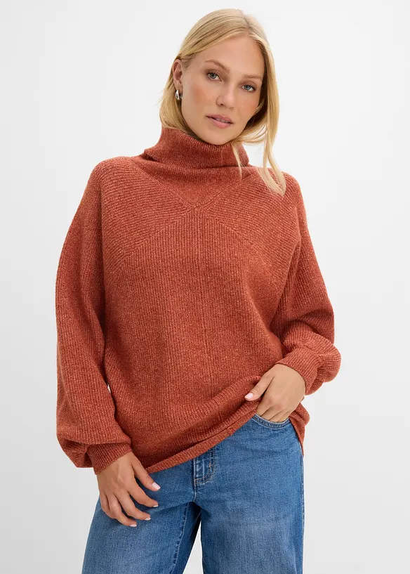 Pull col roul&eacute; &agrave; manches bouffantes, bonprix