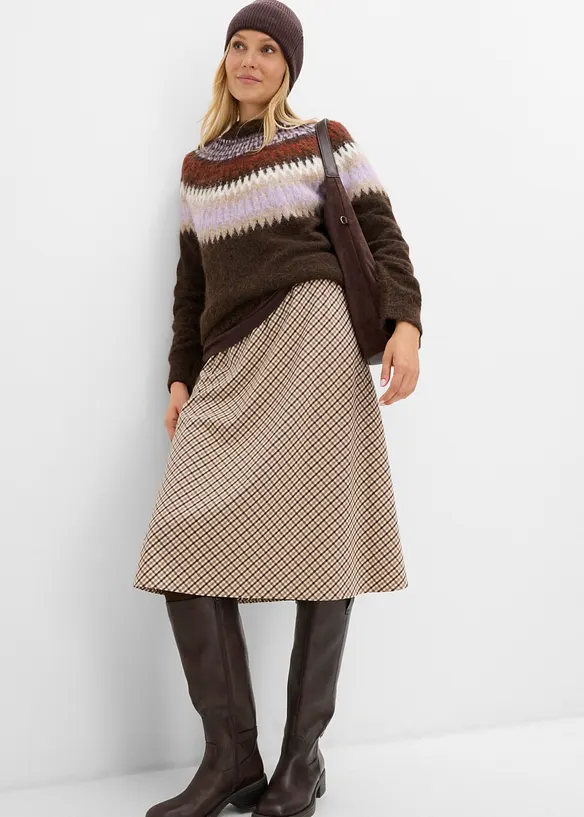 Jupe midi &agrave; carreaux, bonprix