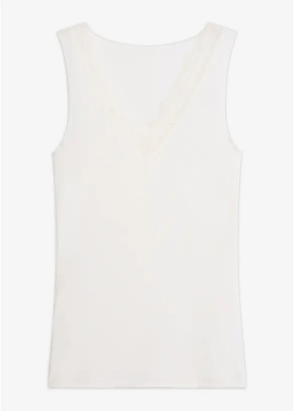 Ultralight Unterhemd mit V-Ausschnitt und Spitze aus Kaschmir-Mix, bonprix