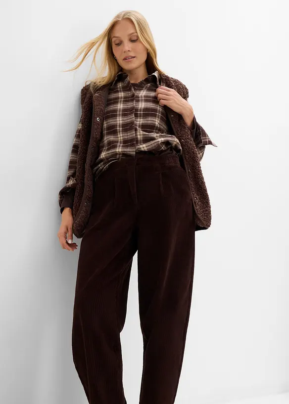 Pantalon Barrel en velours &agrave; larges c&ocirc;tes, bonprix