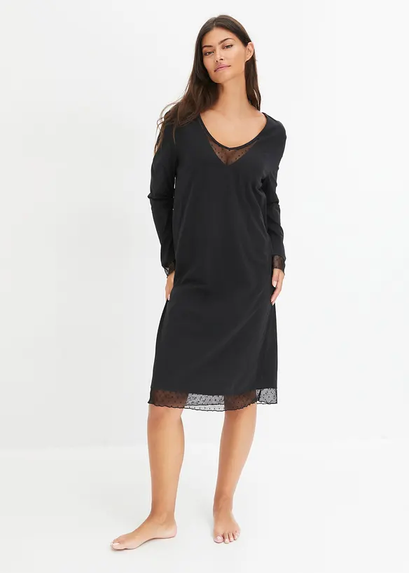 Chemise de nuit en coton avec empi&egrave;cements dentelle, bonprix