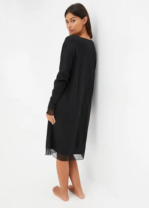 Chemise de nuit en coton avec empi&egrave;cements dentelle, bonprix