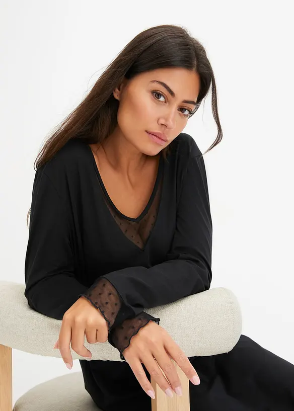 Chemise de nuit en coton avec empi&egrave;cements dentelle, bonprix