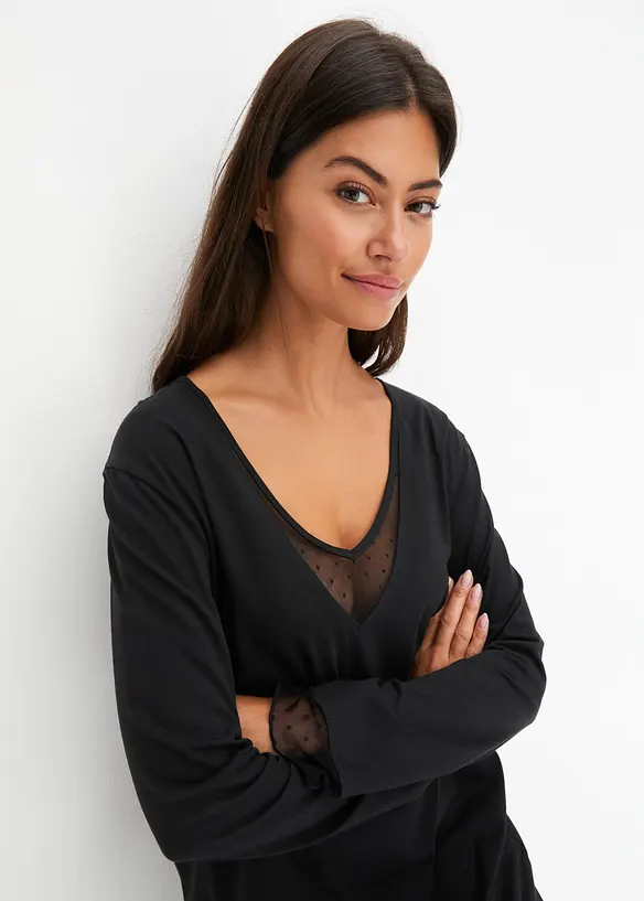 Chemise de nuit en coton avec empi&egrave;cements dentelle, bonprix