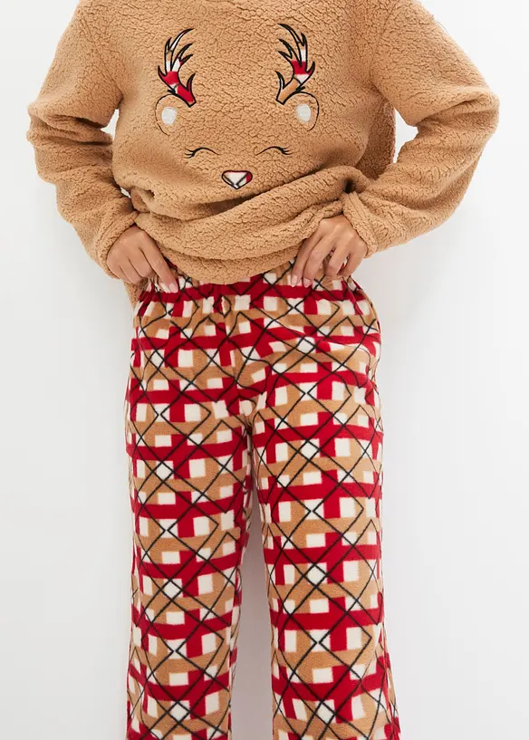Pyjama en polaire avec haut brod&eacute;, bonprix