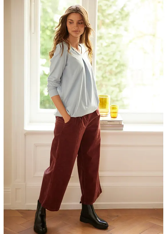 Jupe-culotte en velours de coton c&ocirc;tel&eacute; extensible, bonprix