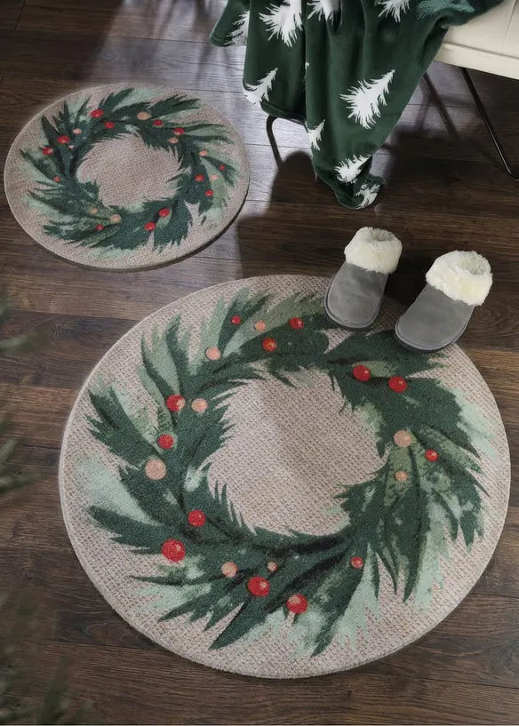 Runde waschbare Fu&szlig;matte mit weihnachtlichem Design, bonprix