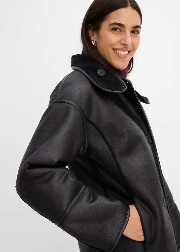 Manteau court oversize, doubl&eacute; sherpa, bonprix