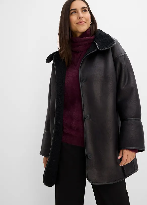 Manteau court oversize, doubl&eacute; sherpa, bonprix