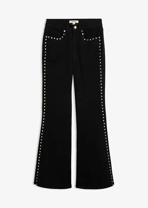 Flared-Jeans High Waist mit Nietenbesatz, bonprix