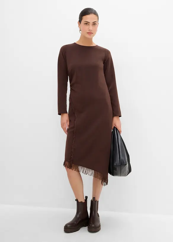 Asymmetrisches Midikleid mit Fransen, bonprix