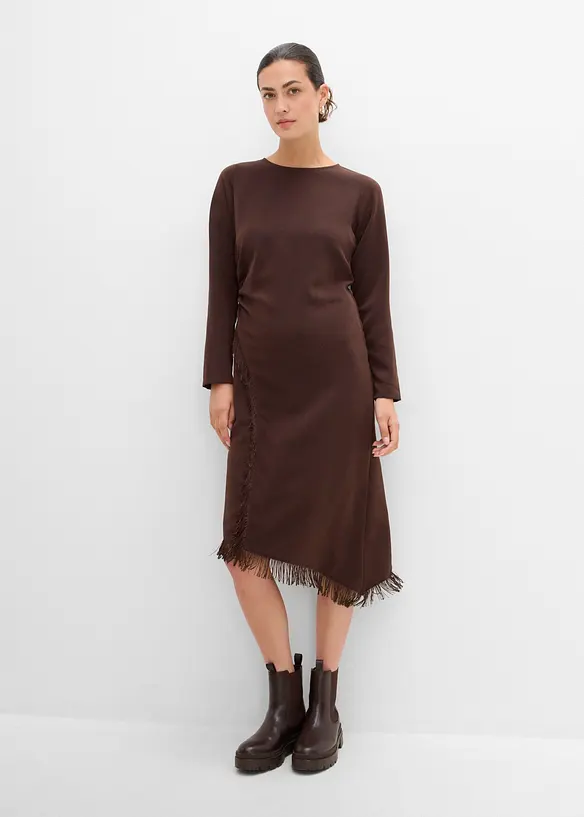 Asymmetrisches Midikleid mit Fransen, bonprix