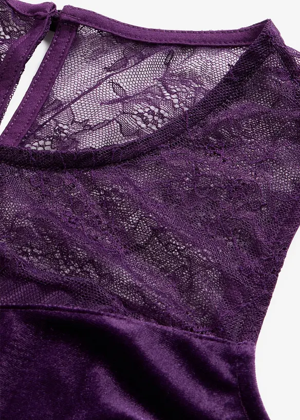 Kleid aus Samt mit Spitzeneinsatz, bonprix