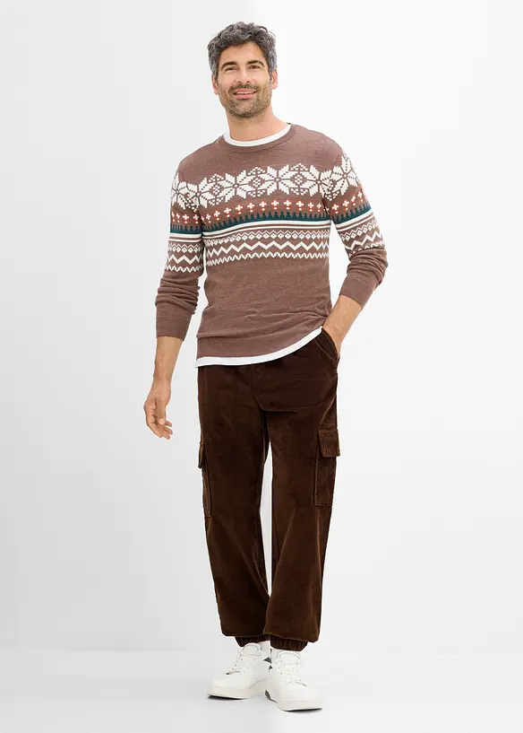 Pantalon cargo en velours c&ocirc;tel&eacute; extensible &agrave; taille confortable, bonprix