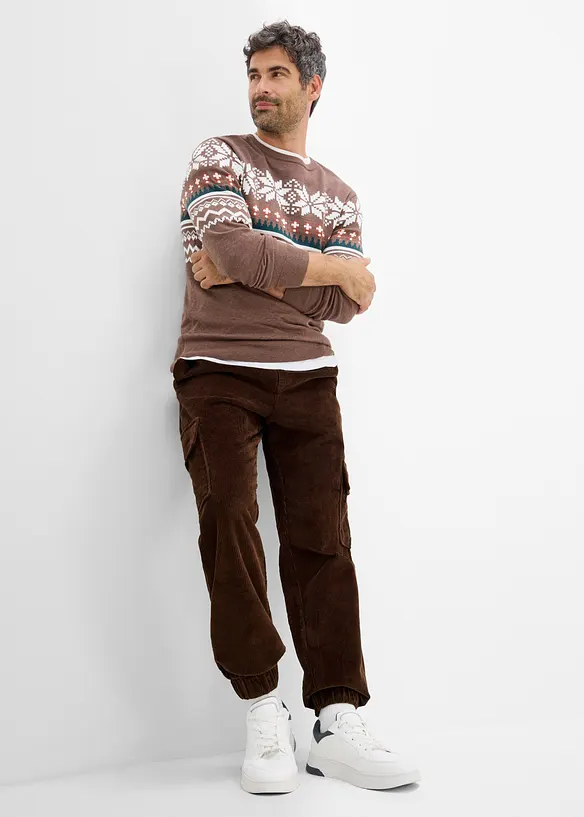 Pantalon cargo en velours c&ocirc;tel&eacute; extensible &agrave; taille confortable, bonprix