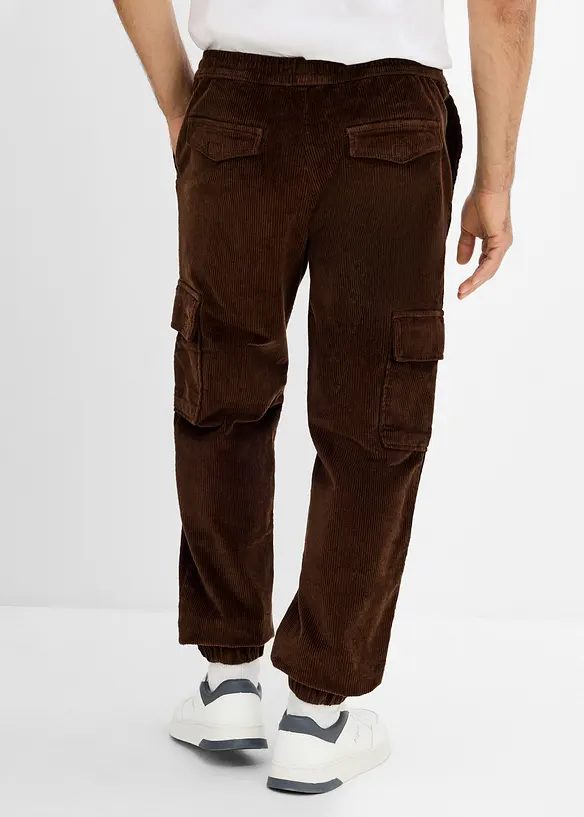 Pantalon cargo en velours c&ocirc;tel&eacute; extensible &agrave; taille confortable, bonprix