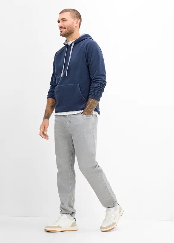 Relaxed-Fit Schlupfhose aus reinem Baumwoll-Twill, Tapered, bonprix