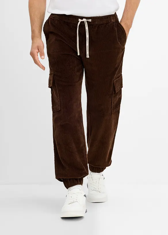 Pantalon cargo en velours c&ocirc;tel&eacute; extensible &agrave; taille confortable, bonprix